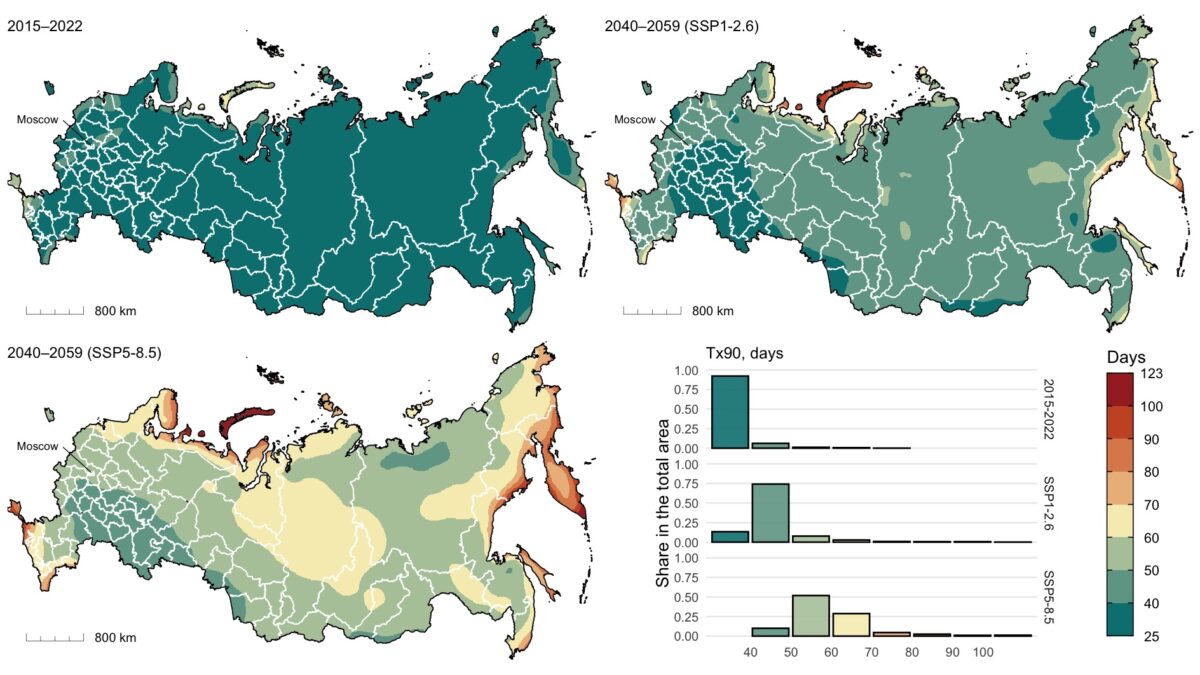 Число очень жарких дней в России (выше 90 процентиля) в мае-сентябре / © Sheludkov, Vinogradova, 2024
