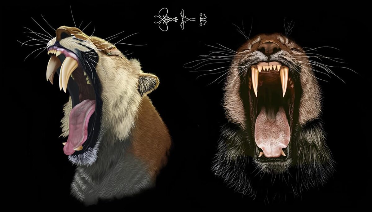 Саблезубая кошка Smilodon fatalis с двойными клыками / © Massimo Molinero, www.eurekalert.org
