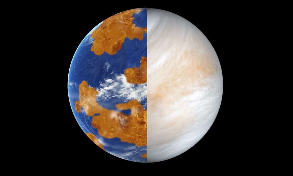 Венера в прошлом в представлении художника, и Венера в настоящем на снимке аппарата «Маринер-10» / © NASA, JPL-Caltech