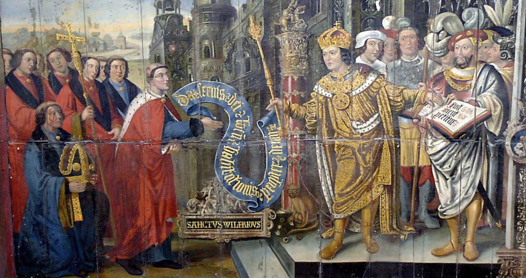 Король Суссекса подтверждает полномочия епископа Уилфрида. Но, скорее всего, картина не соответствует реальным событиям / © Lambert Barnard, wikipedia.org