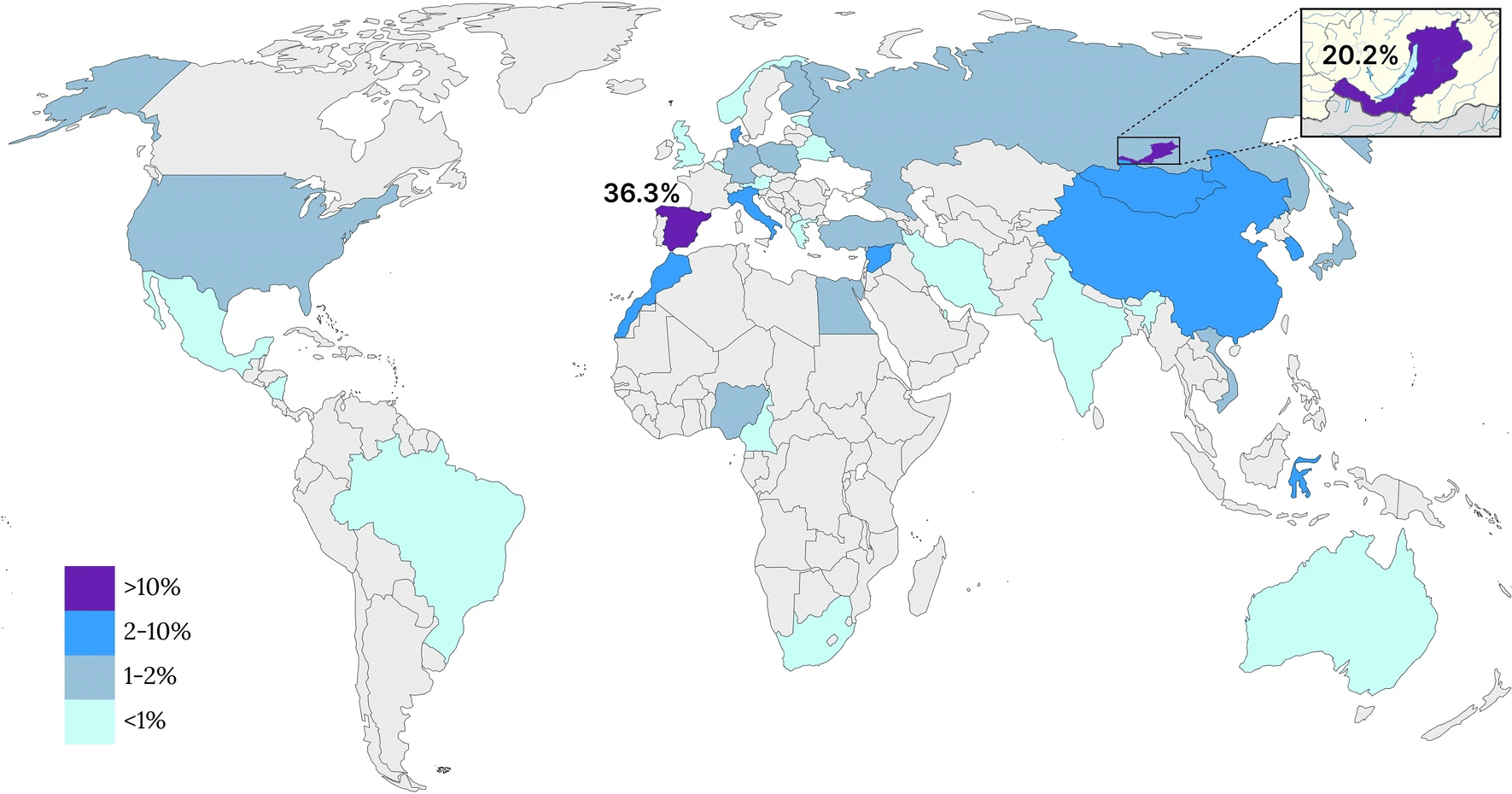 Распространенность варианта m.1555A > G гена MT-RNR1 в мире. Представлены данные 47 328 пациентов с тугоухостью / © Sci Rep 14, 15342 (2024). ttps://doi.org/10.1038/s41598-024-66254-z