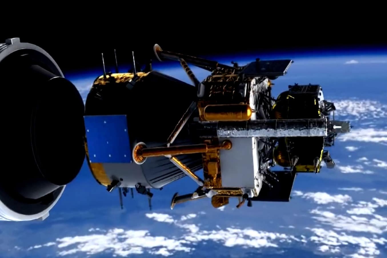 Миссия «Чанъэ-5» в представлении художника, момент отстыковки посадочного модуля от транспортировочного / © Wikimedia Commons