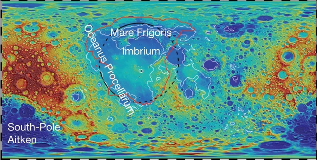 Океан Бурь, место посадки миссии «Чанъэ-5» на Луне / © Andrews-Hanna et al, Nature, 201