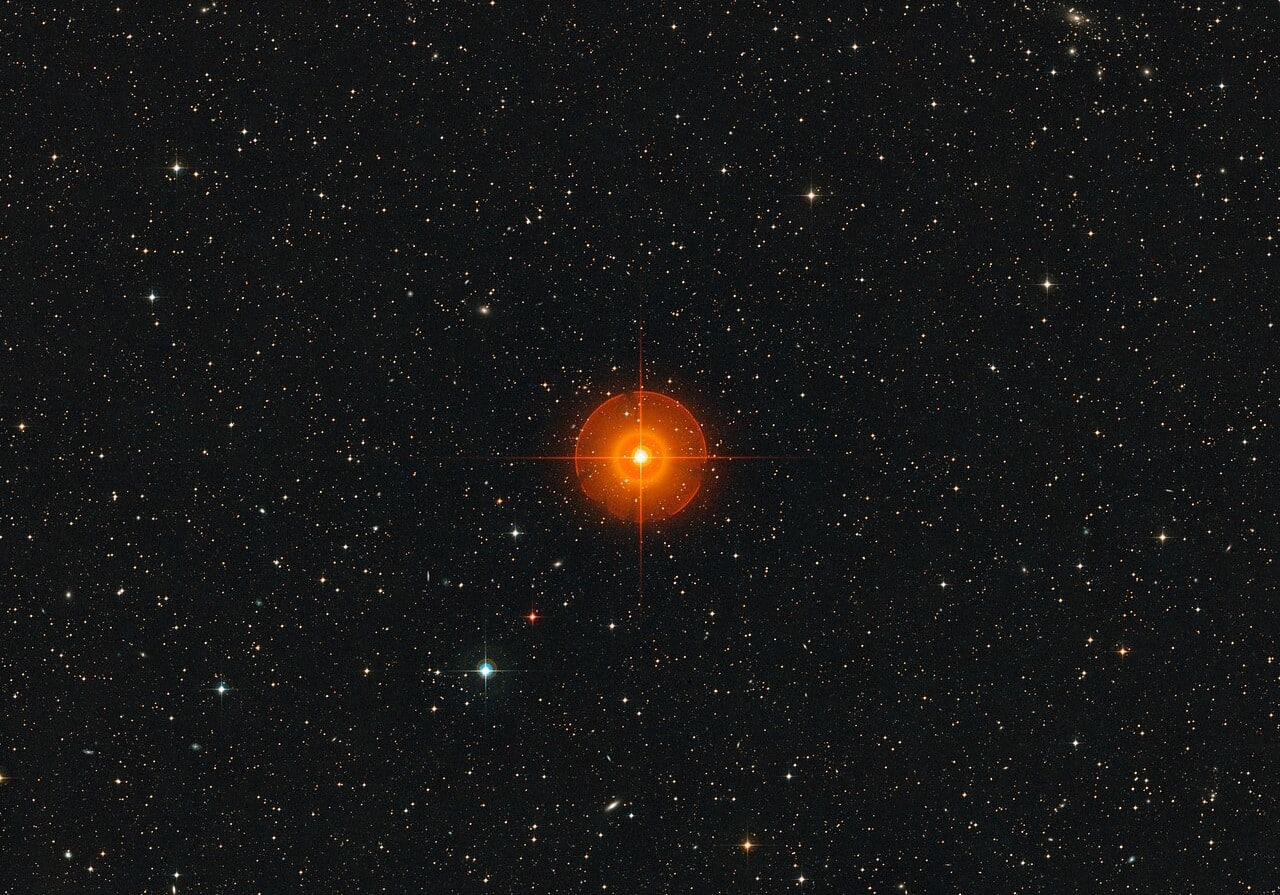 Снимок области неба вблизи звезды R Золотой Рыбы (в центре)