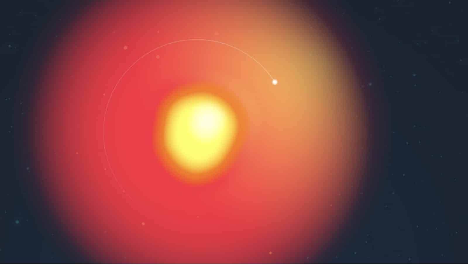 Результаты нового исследования опровергают предположения о скорой гибели Бетельгейзе, объясняя перепады ее яркости наличием звезды-компаньона / © Lucy Reading-Ikkanda/Simons Foundation