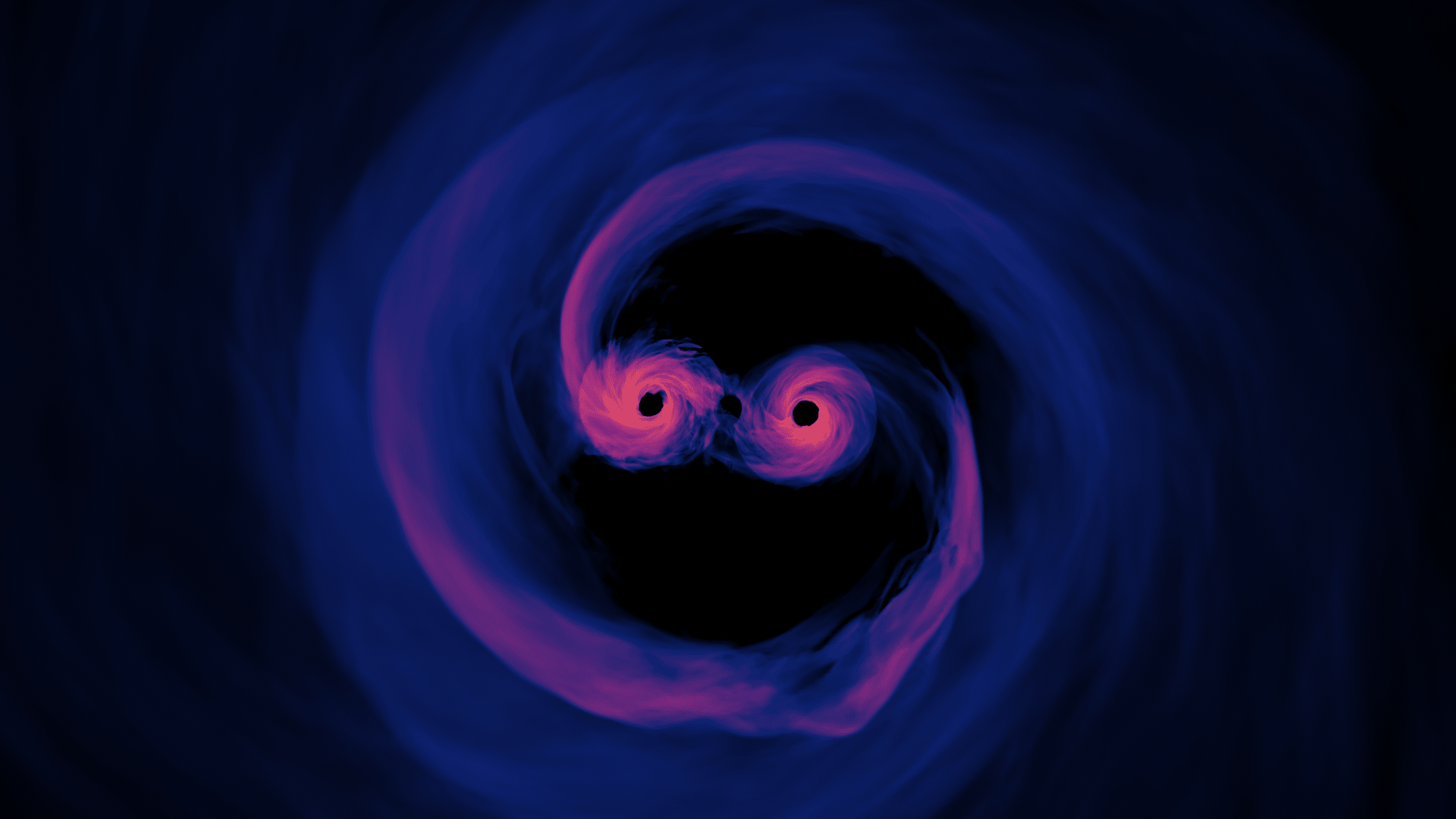 Взаимодействие двух черных дыр в представлении художника / © NASA