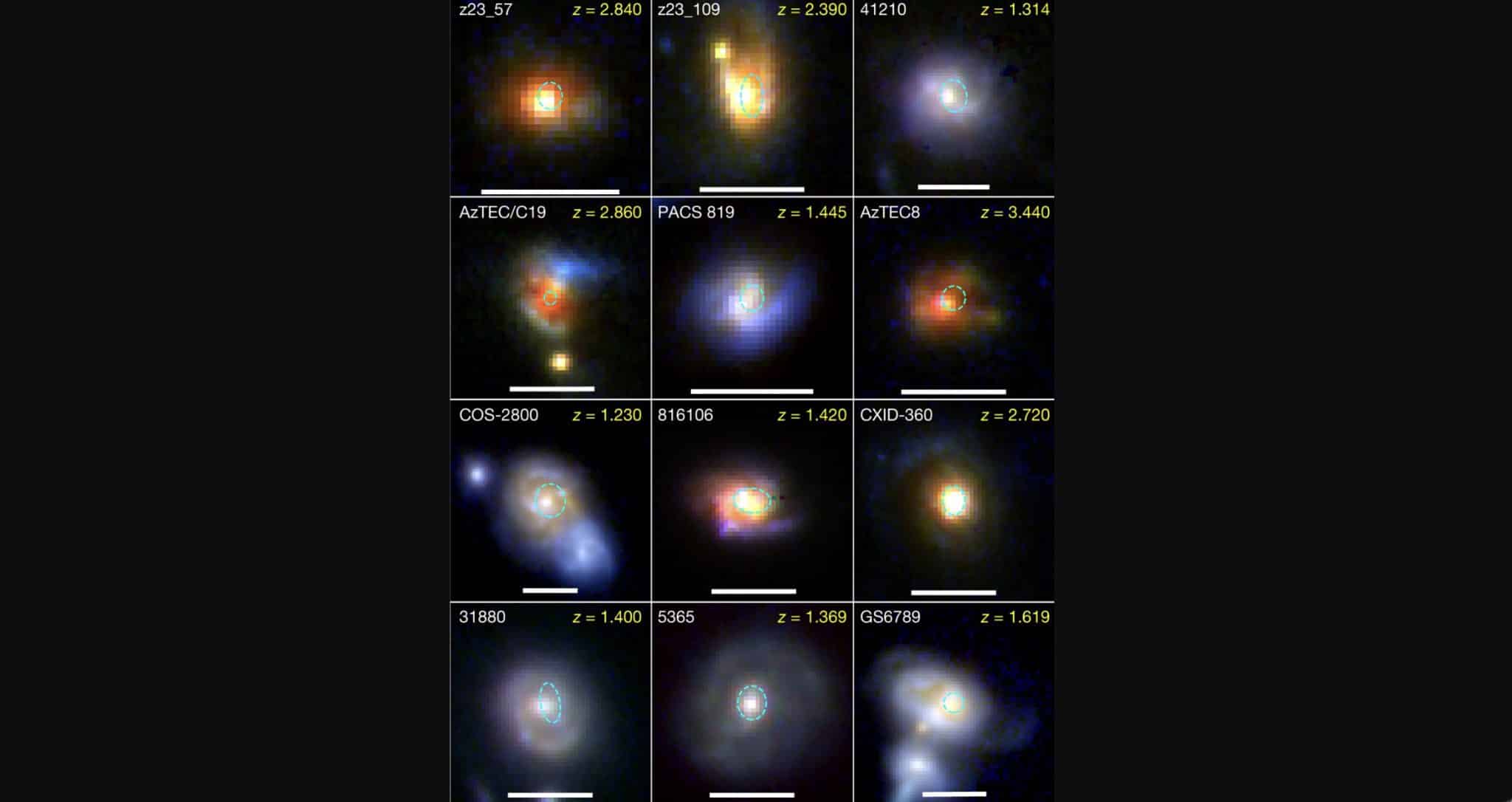 Примеры изображений древних галактик. Снимки получены с помощью космической обсерватории «Джеймс Уэбб»  / © Nature (2024).
