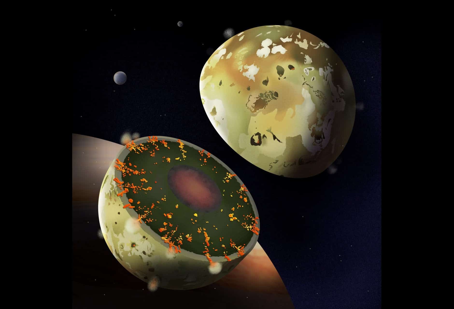 Иллюстрация внутреннего строения Ио, спутника Юпитера. Оказалось, что там все же нет глобального океана магмы под поверхностью, подпитывающего вулканическую активность / © NASA, Caltech-JPL, SwRI