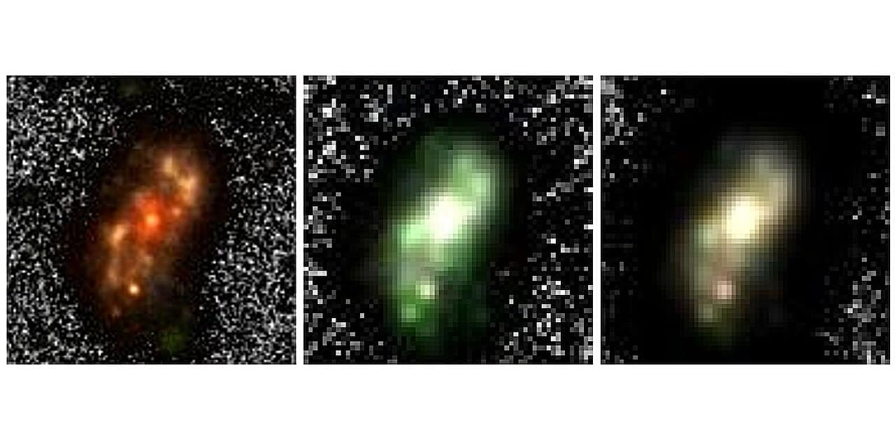 Комбинированные изображения галактики A2744-GDSp-z4, полученные с помощью космического телескопа «Джеймс Уэбб» / © Jain et al., 2024