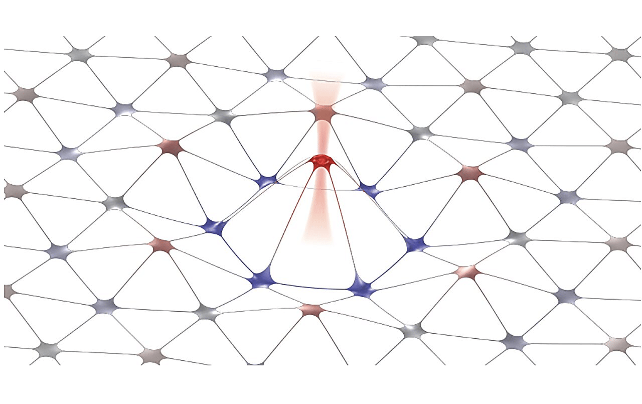 Симуляция профиля вибрации дефекта. Красный «луч» изображает необходимое для создания дефекта оптическое поле / © Clark et. al.