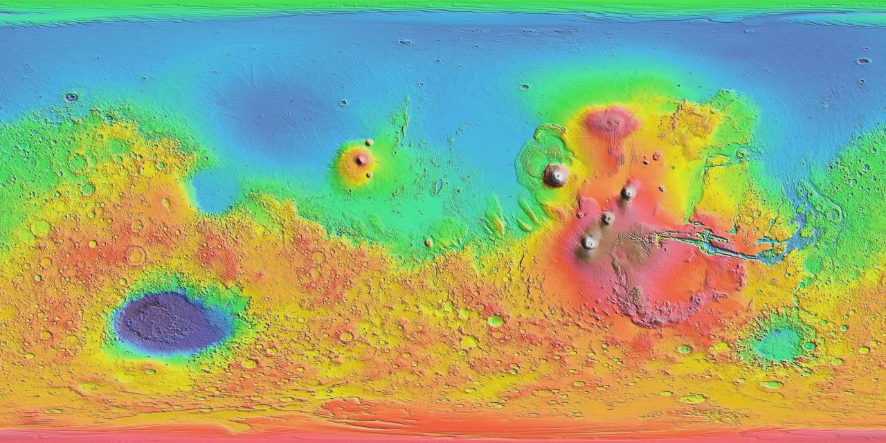 Карта рельефа поверхности Марса / © NASA