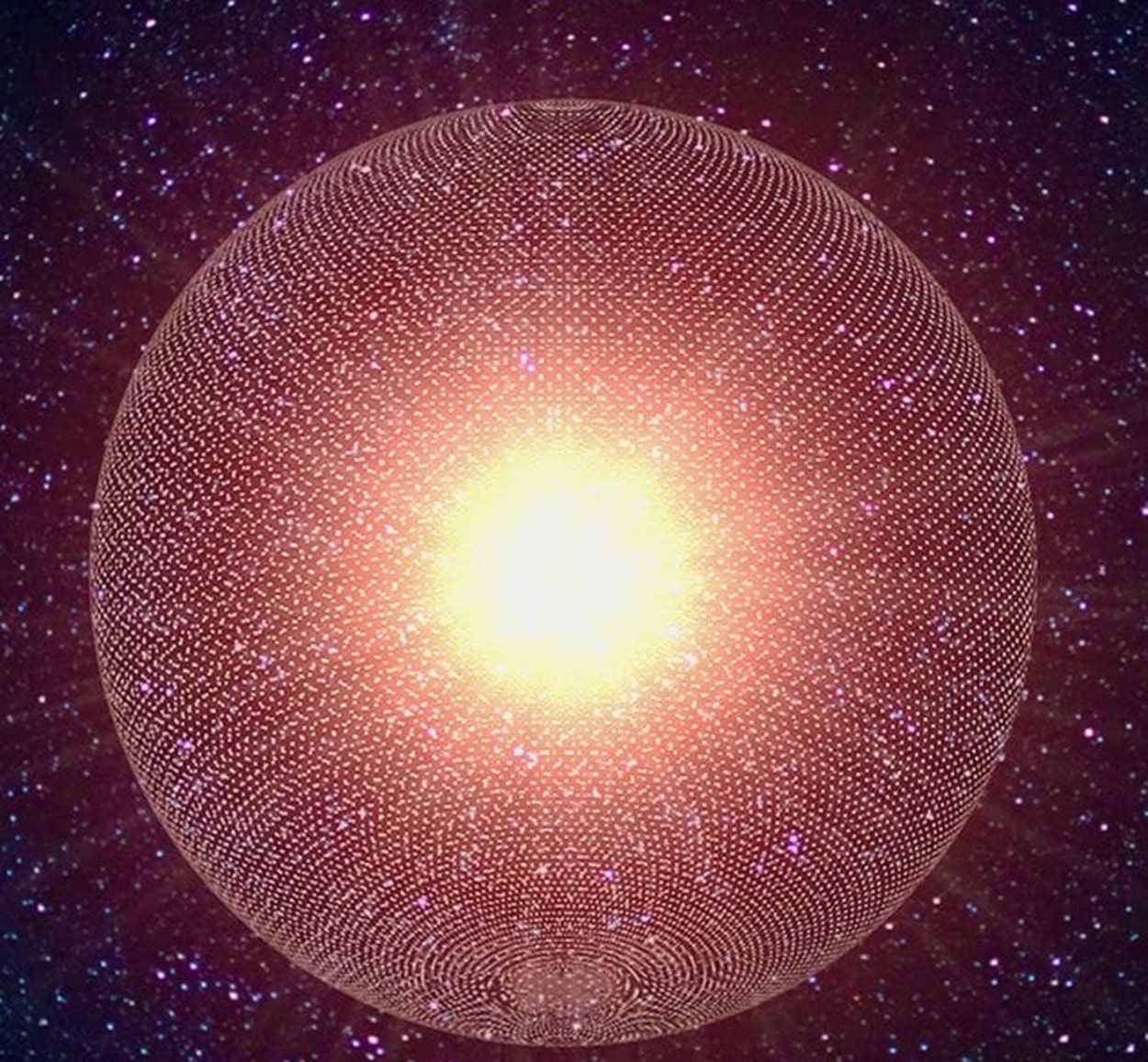 Рой Дайсона в представлении художника. Изначальная идея американского физика Фримена Дайсона заключалась в создании роя объектов, которые вращались бы по орбитам вокруг звезды. Рой может иметь различную форму и реализацию. Для более эффективного сбора энергии предлагается вариант компоновки роя, называемый «Мозг-матрёшка». Подобный рой который состоит из нескольких слоев, каждый из которых улавливает остаточную энергию самого светила и ту энергию, которую переизлучает нижележащий слой / © Archibald Tuttle