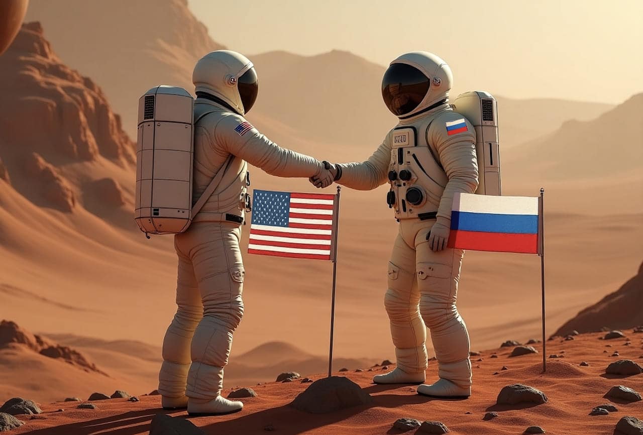 Недавнее заявление Илона Маска о запуске в конце 2026 года Starship к Марсу весьма оптимистично.  Еще оптимистичнее его надежды на запуск туда человека в 2029-2031 годах. Однако Россия, кажется, уже готова поучаствовать в таком полете. Или нет? / © Leonardo AI