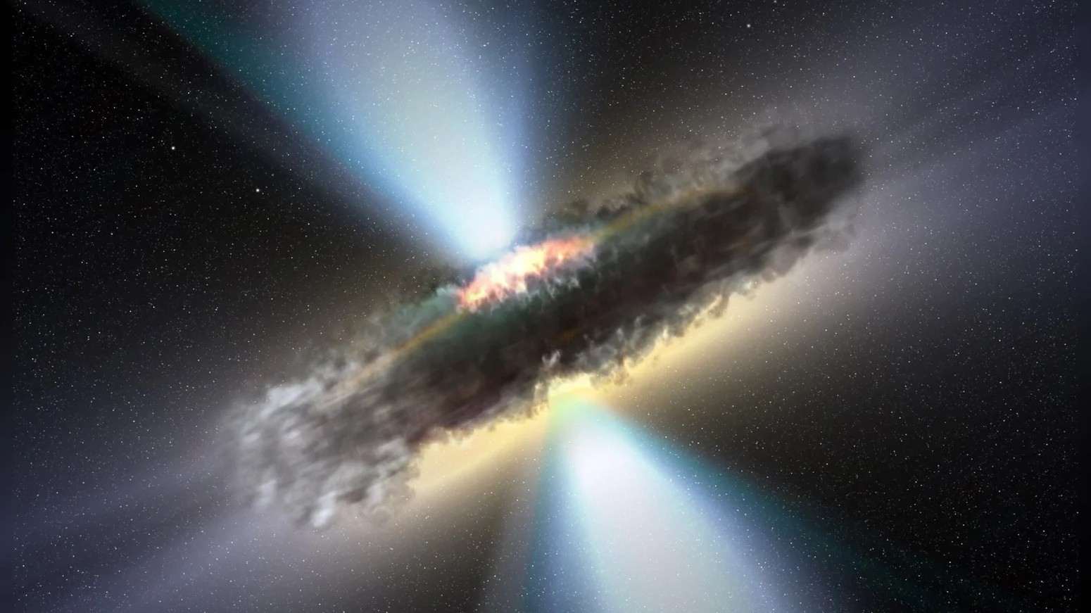 Квазар, скрытый диском из пыли и газа, в представлении художника / © Durham University