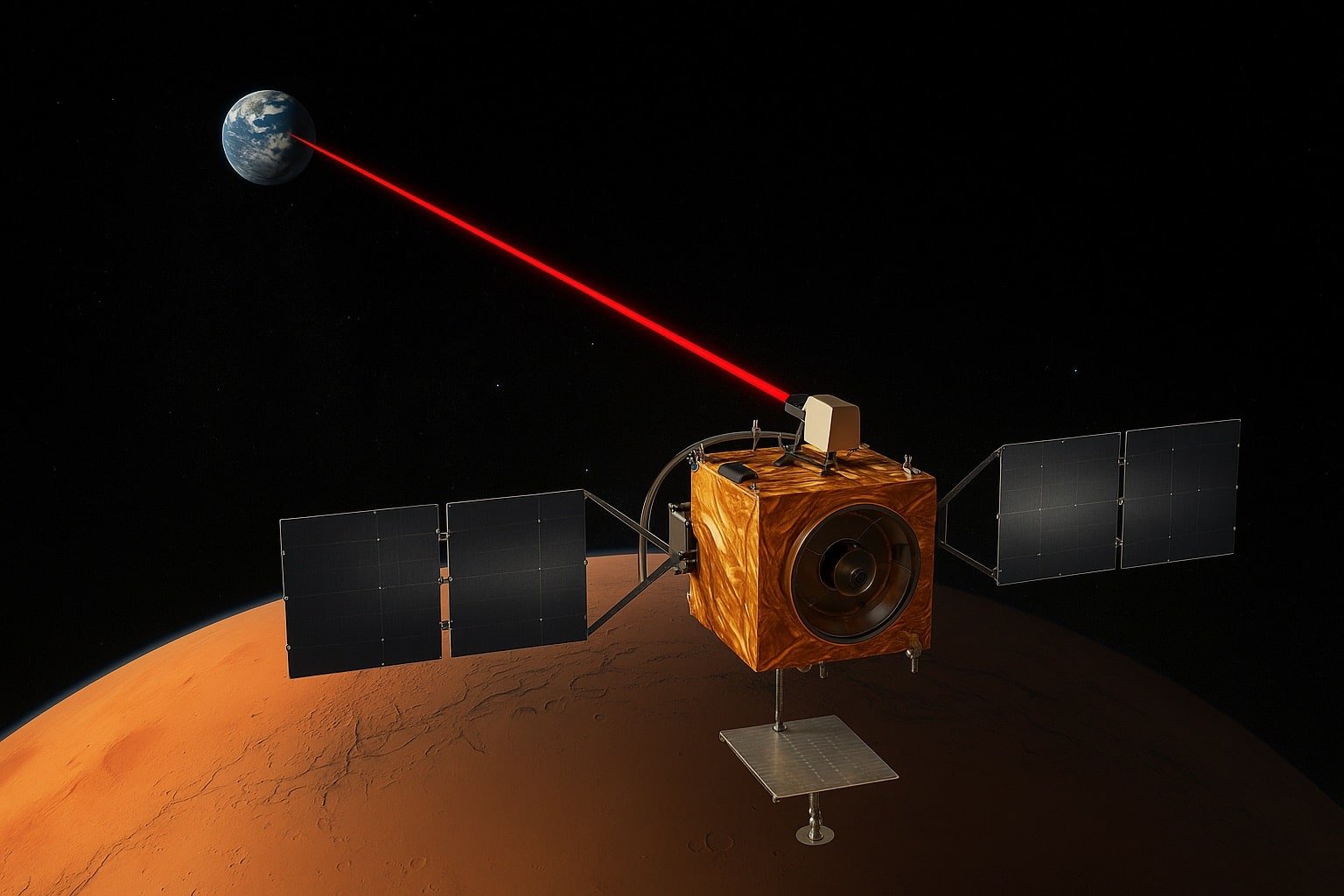 Иллюстрация системы межпланетной лазерной связи / © ChatGPT