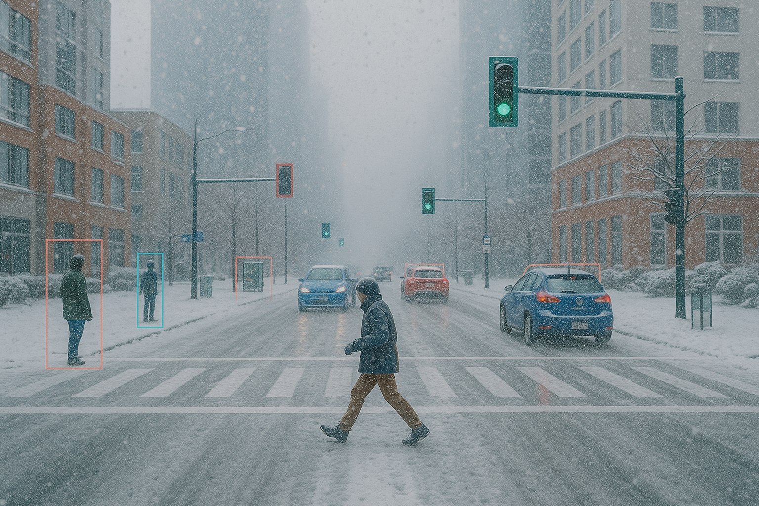 Снег, туман и дождь до сих пор очень непростая среда для беспилотных авто. Авторы новой научной работы пытаются смягчить эту ситуацию / © AI Image Generator
