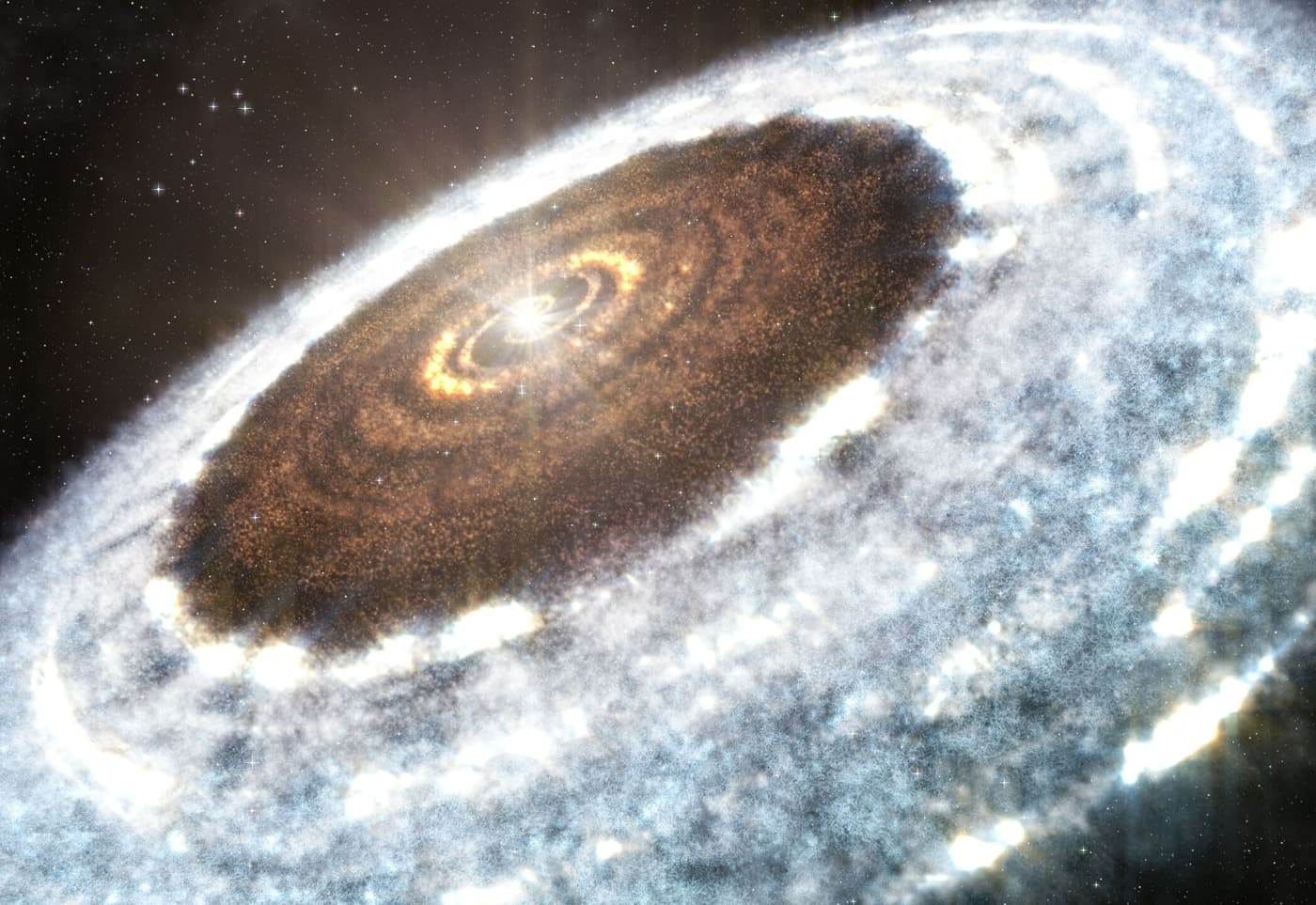 «Снеговая линия» в протопланетном диске в представлении художника / © A. Angelich (NRAO/AUI/NSF)/ALMA (ESO/NAOJ/NRAO)