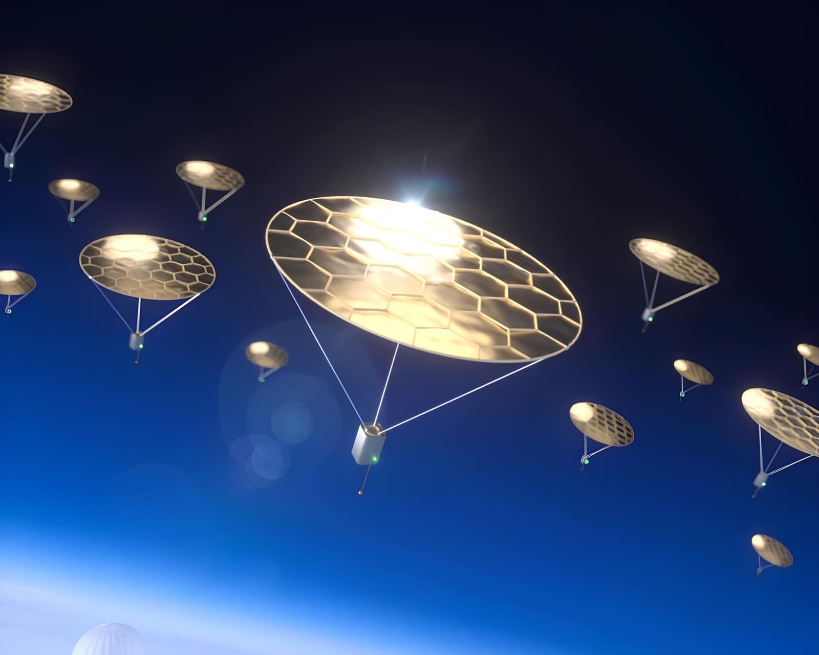 Зонды, удерживаемые в мезосфере солнечным светом, в представлении художника / © Schafer et al, 2025