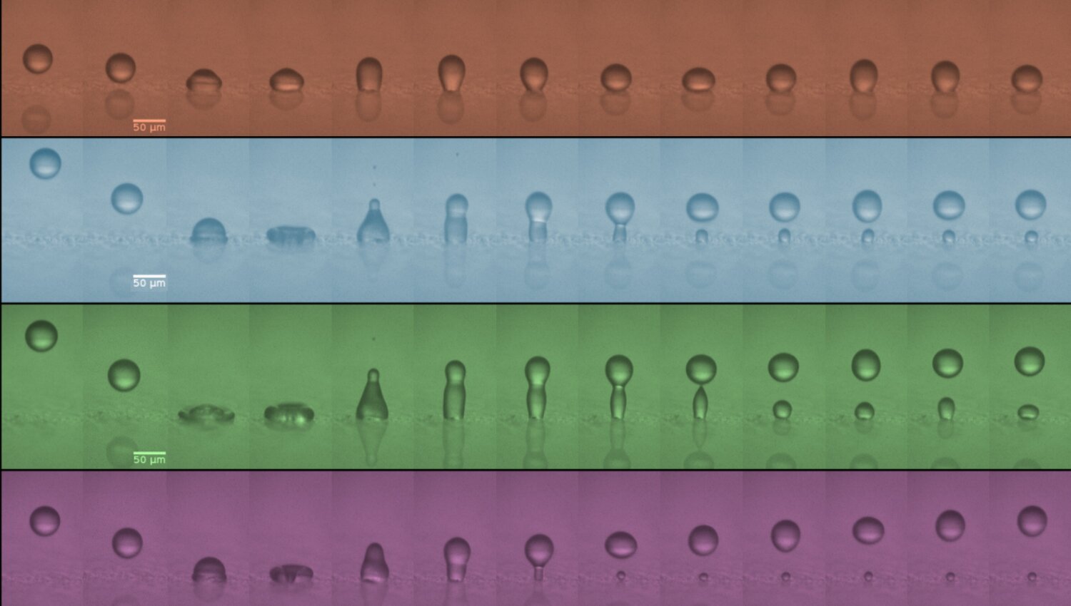 Падение капель с разными скоростями на стекло с покрытием «антидождь» / © Anton Souslov