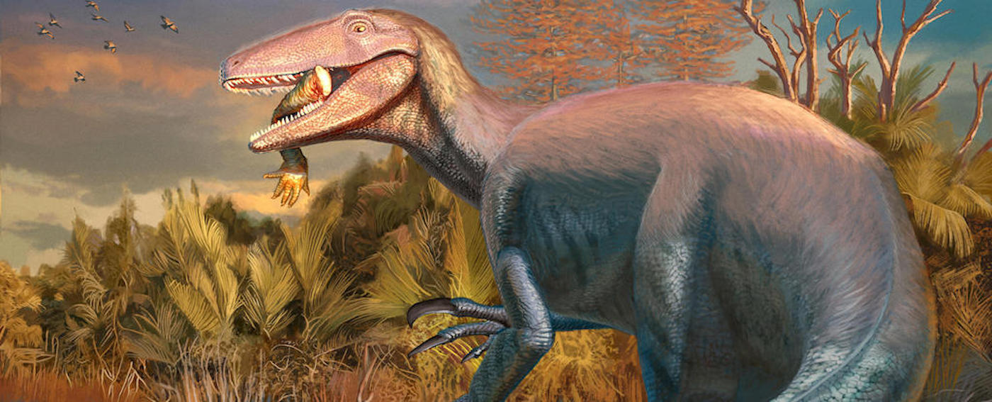 Художественная реконструкция Joaquinraptor с его крокодильей добычей / © Andrew McAfee, Carnegie Museum of Natural History