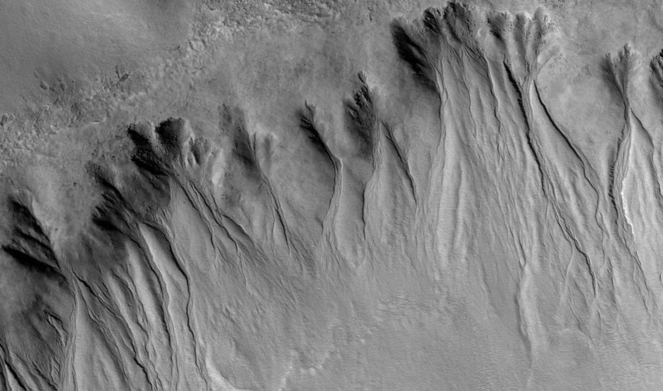 Овраги на склоне марсианского кратера / © NASA/Jim Secosky