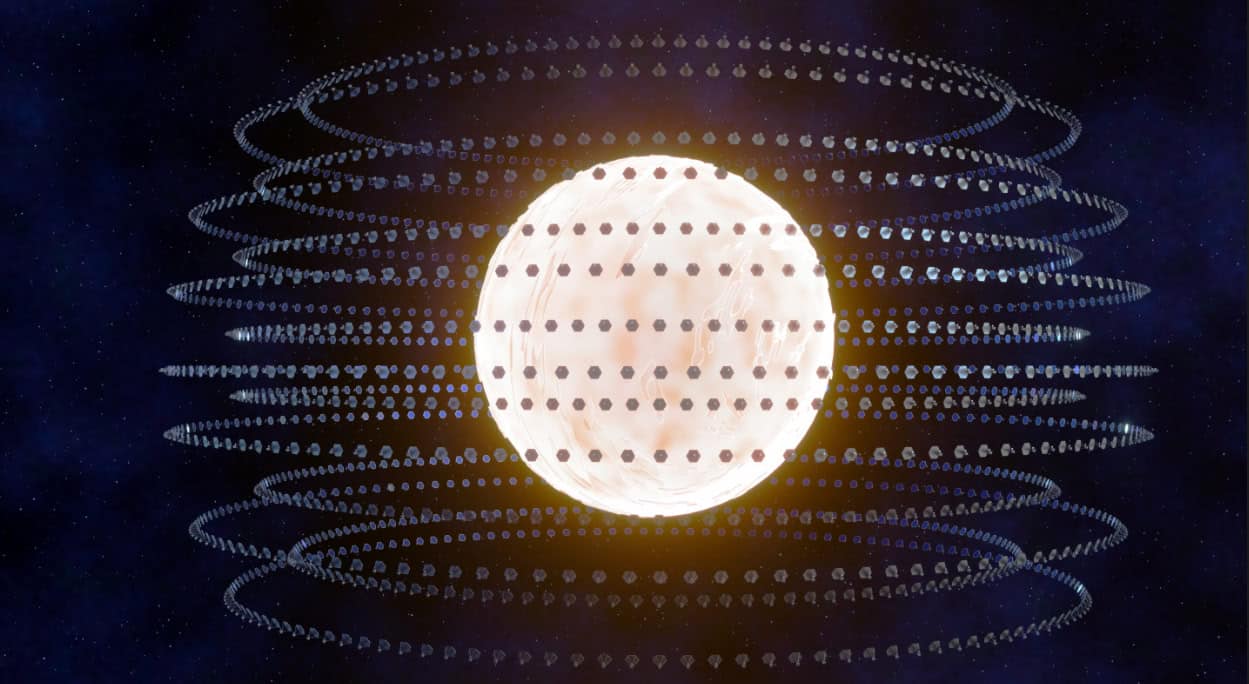 Мегаструктуры из искусственных спутников системы (типа сферы Дайсона и ее подтипов) в представлении художника / © Wikimedia Commons