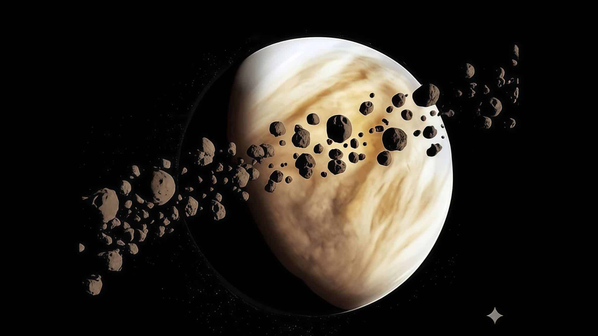 Венера и ее ко-орбитальные астероиды в представлении художника / Valerio Carruba/Google Gemini