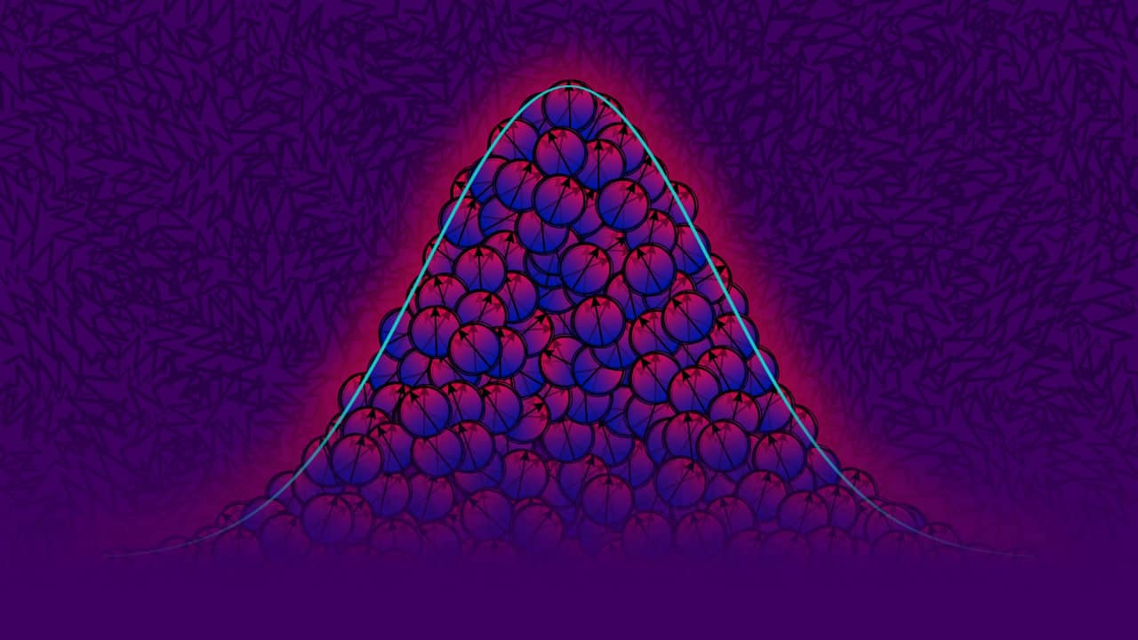 Иллюстрация макроскопической группы спинов, работающих как маленькие магниты. Даже в такой крупной, по квантовым меркам, системе ученые смогли регистрировать небольшие колебания спинов, выраженные стрелками / © Kuenstner et al.