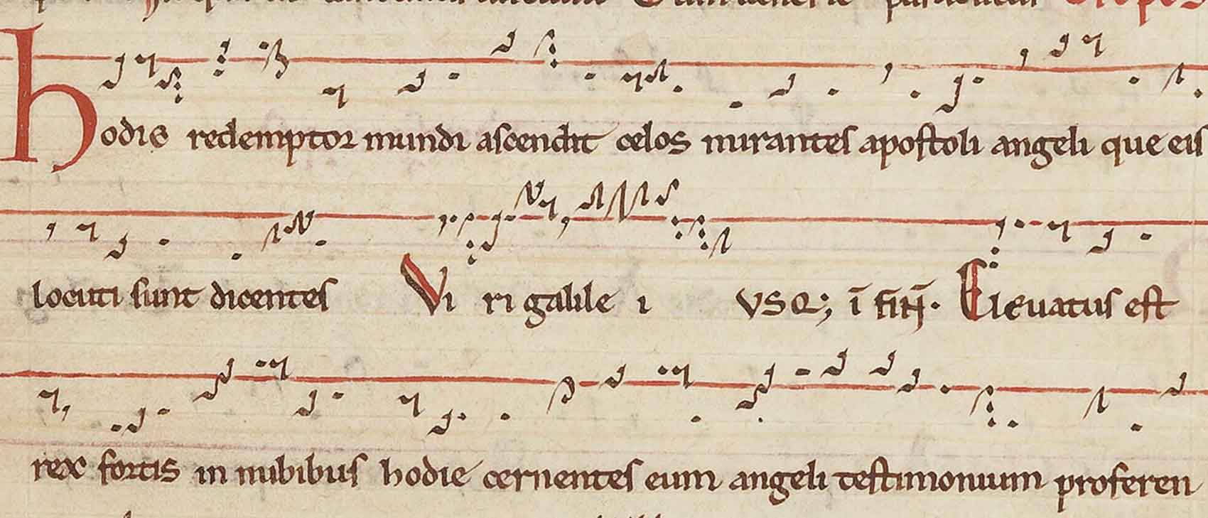 Пример тропа: гимн Viri Galilei (в центре, выделен красным) посвящен Вознесению Христа и тому, как апостолы восприняли это событие / © Bibliothèque nationale de France