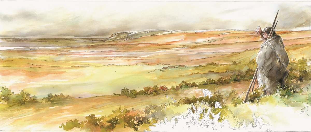 Неандерталец любуется ледниковым ландшафтом в представлении художника / © Benoît Clarys/Direction de l’archéologie du Pas-de-Calais