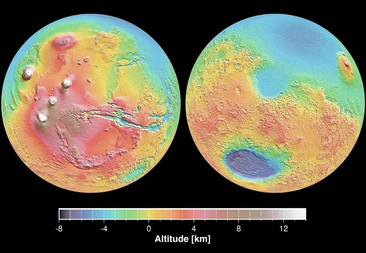 Топографическая карта Марса / © NASA/JPL