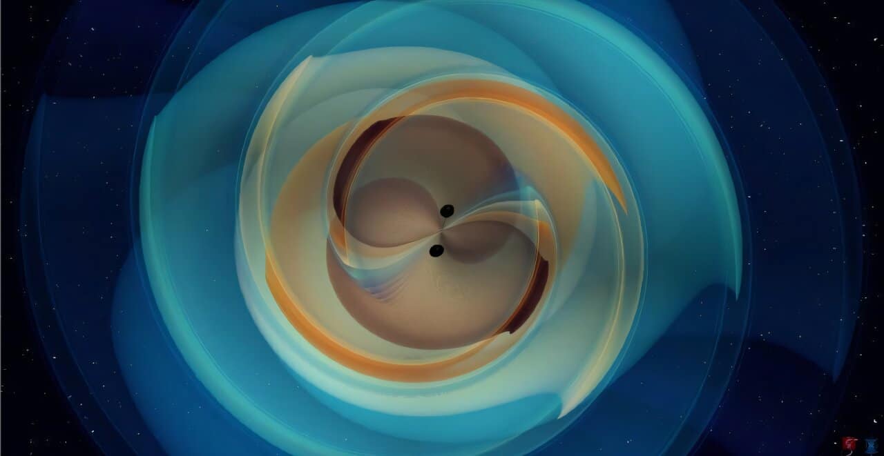 Две сливающиеся черные дыры в представлении художника / © N. Fischer et al (Max Planck Institute for Gravitational Physics), SXS Collaboration