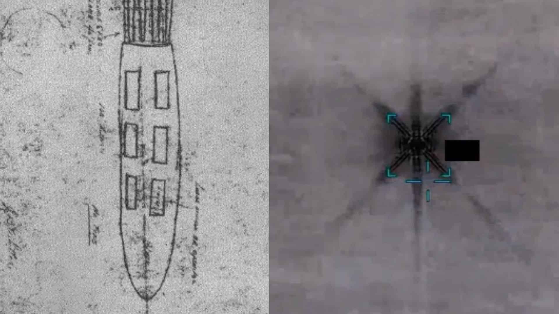 Часть из опубликованных на этой неделе изображений, слева схематичный рисунок, справа скриншот видеозаписи / © Министерство войны